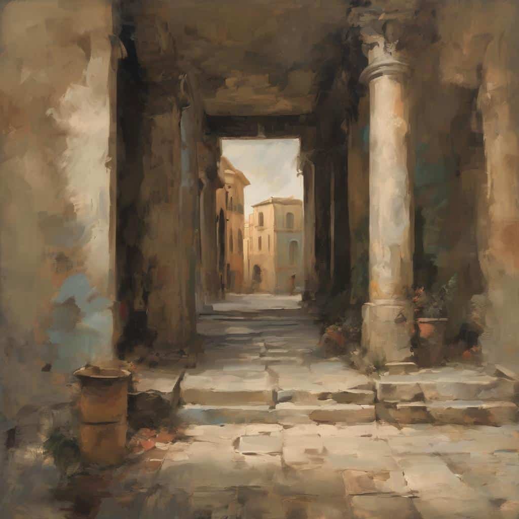 Οπτική τέχνη, εντυπώσεις και αντίληψη, ρεαλιστικό τοπίο σε ιστορική πόλη, αρχιτεκτονική και καλλιτεχνική τεχνική, ζωγραφική ατμόσφαιρα.